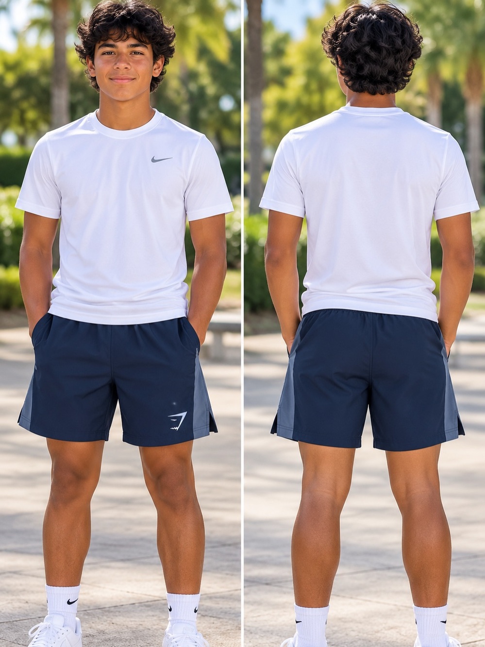 Gymshark Navy Athletic Shorts with Gray Panels